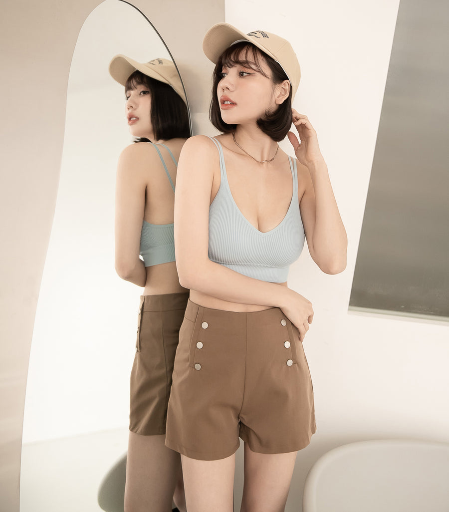 V-Neck Threaded Double Strap Triangular Cup Camisole Blue