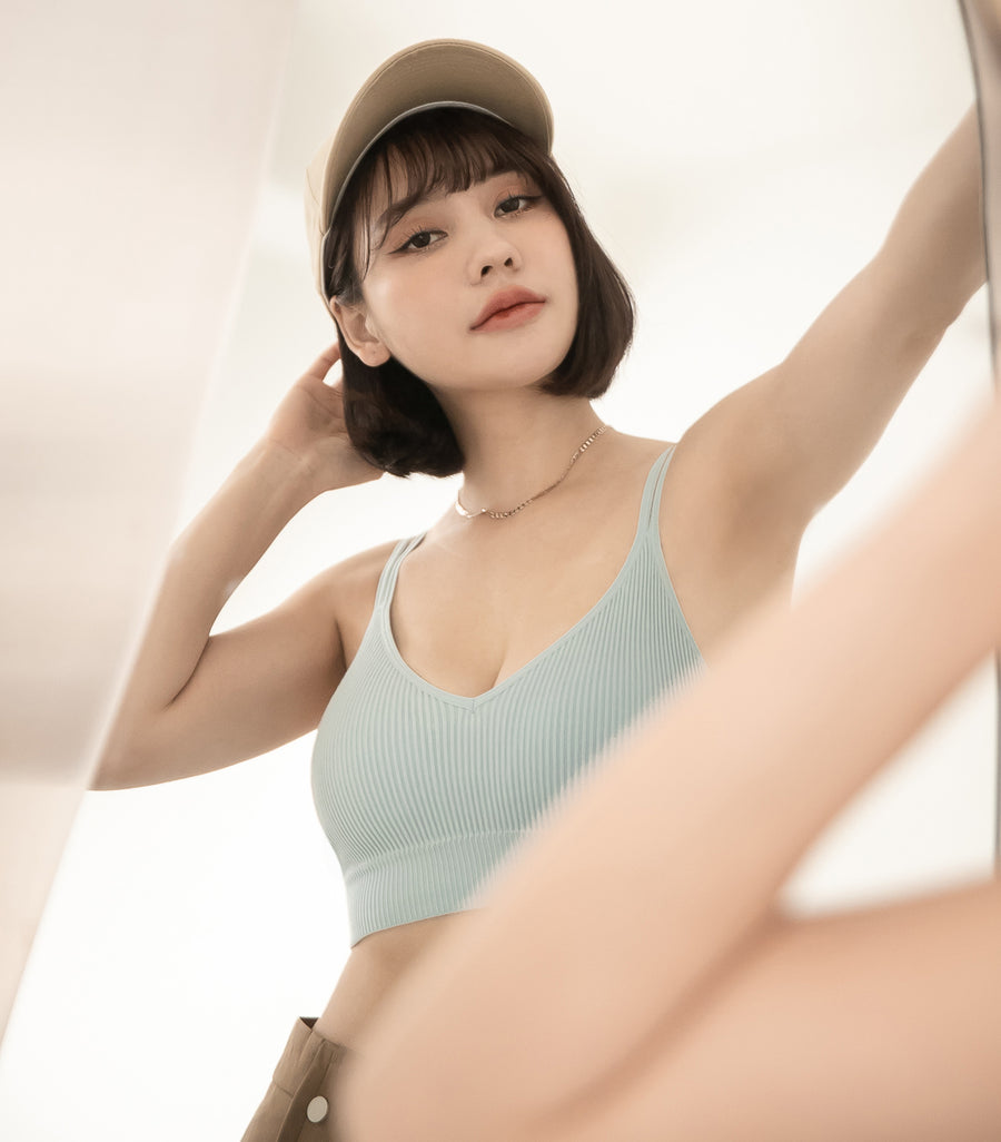V-Neck Threaded Double Strap Triangular Cup Camisole Blue