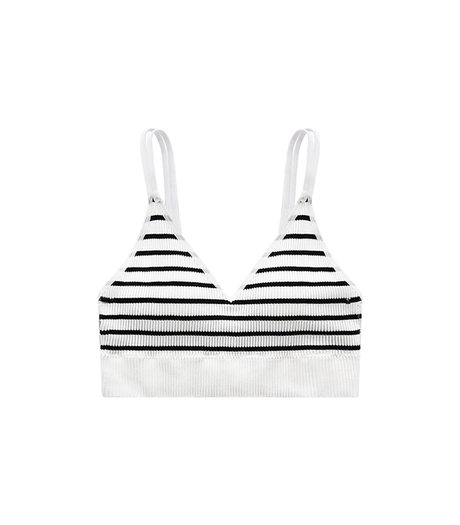 V-Neck Threaded Double Strap Triangular Cup Camisole White Stripes