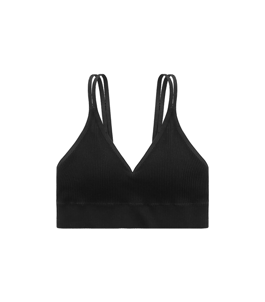 V-Neck Threaded Double Strap Triangular Cup Camisole Black