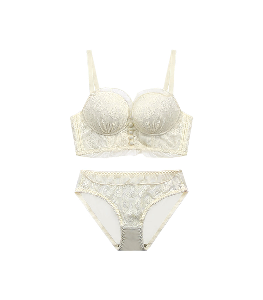 Push-up Laces Lotus Wireless Loose Vest Slim Fit Bra Set Apricot