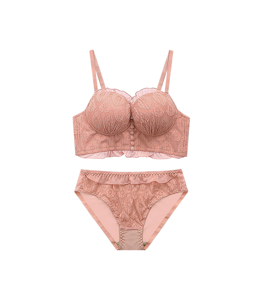 Push-up Laces Lotus Wireless Loose Vest Slim Fit Bra Set Pink