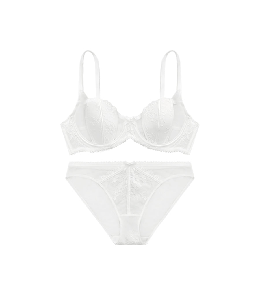 Jacquard Fabric Shell Cup Bra Set White