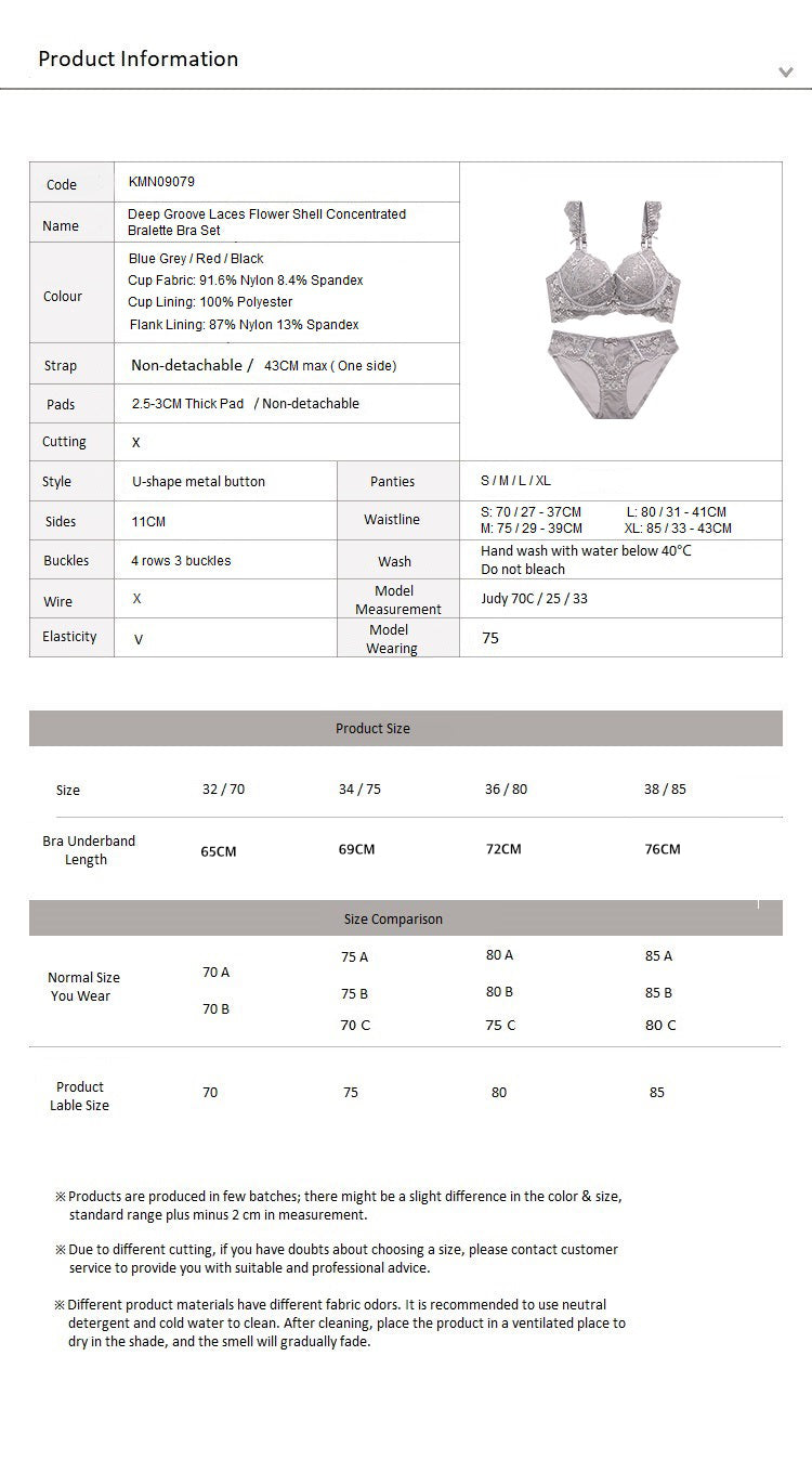 Deep Groove Laces Flower Shell Concentrated Bralette Bra Set Black