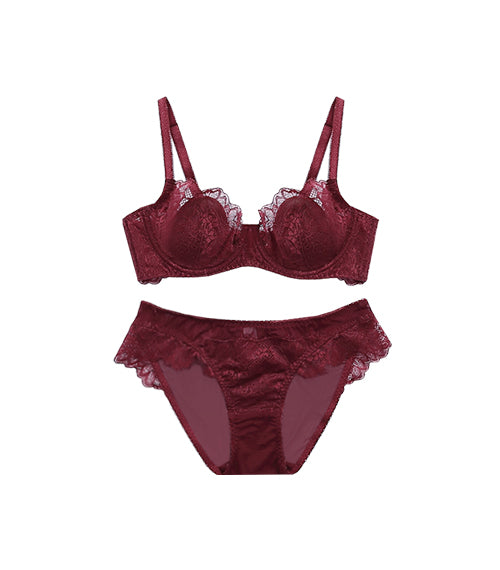 Eyelashes Laces Mesh Transparent French Thin Cup Bra Set Red