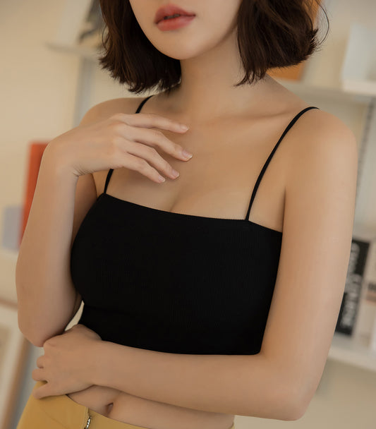 Thin Shoulder Screw Thread with Flat Chest Padding Bra Black