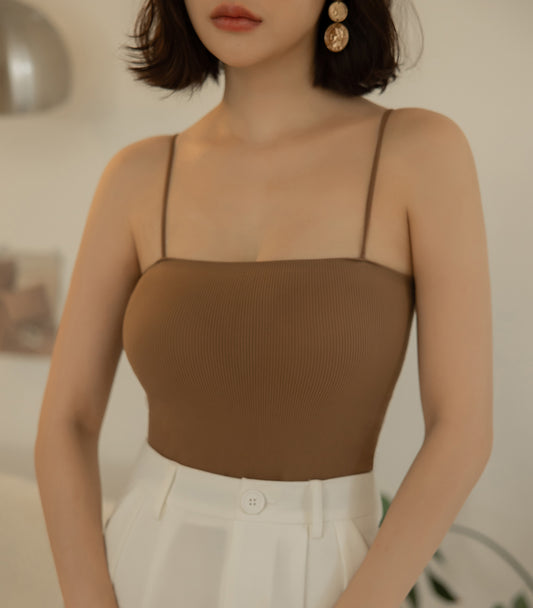 Thin Shoulder Screw Thread with Flat Chest Padding Bra Caramel