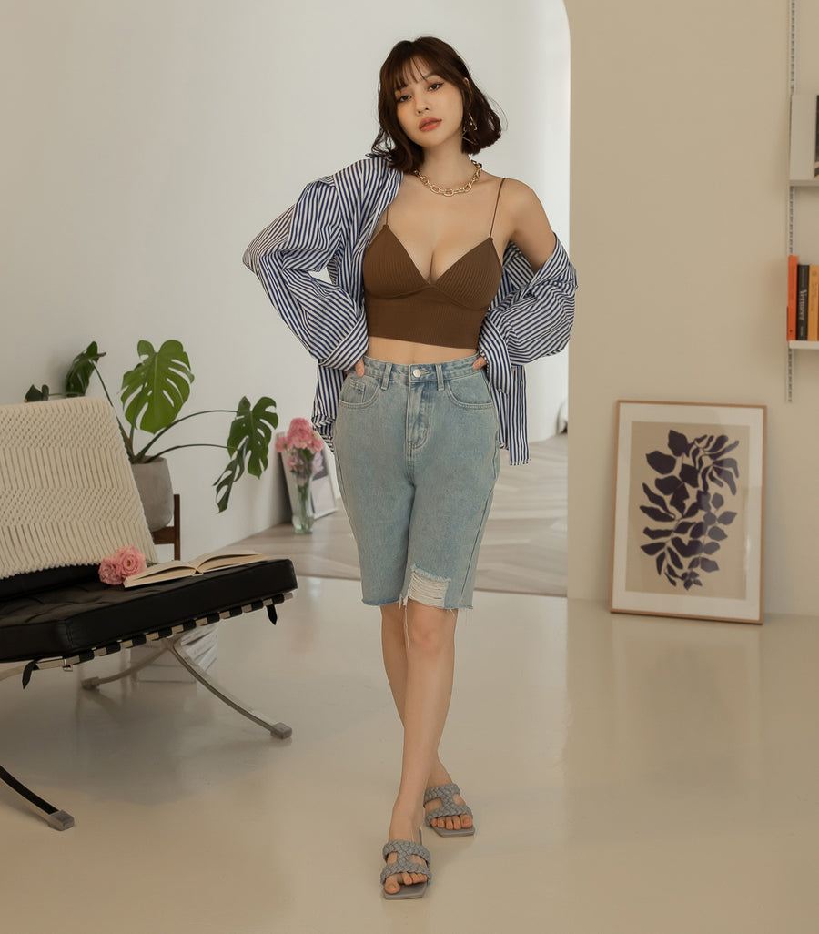 Triangle Cup Screw Thread Loose Low Chest Circumference Bra Coffee