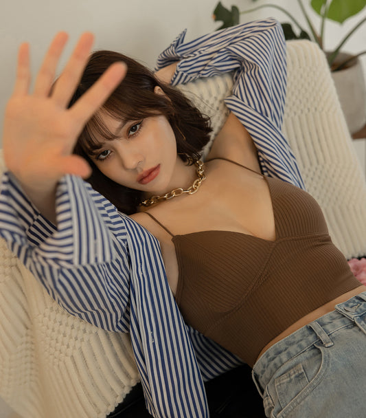 Triangle Cup Screw Thread Loose Low Chest Circumference Bra Coffee