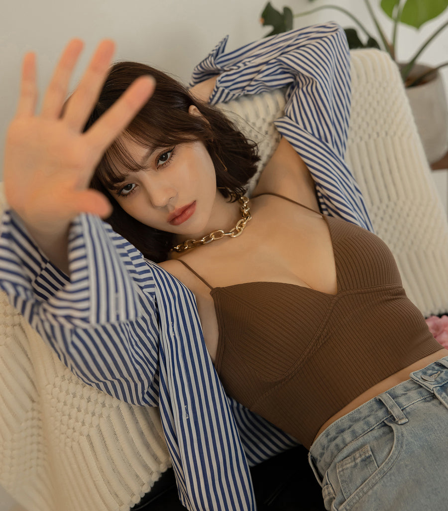 Triangle Cup Screw Thread Loose Low Chest Circumference Bra Coffee