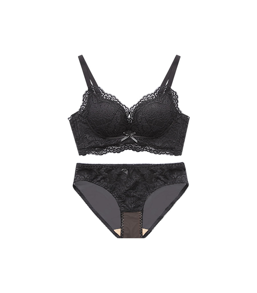 Comfortable Blooming Coverage Concentrated Bralette Bra Set Black