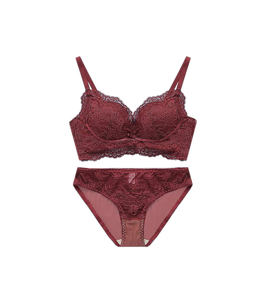 Comfortable Blooming Coverage Concentrated Bralette Bra Set Peony Red