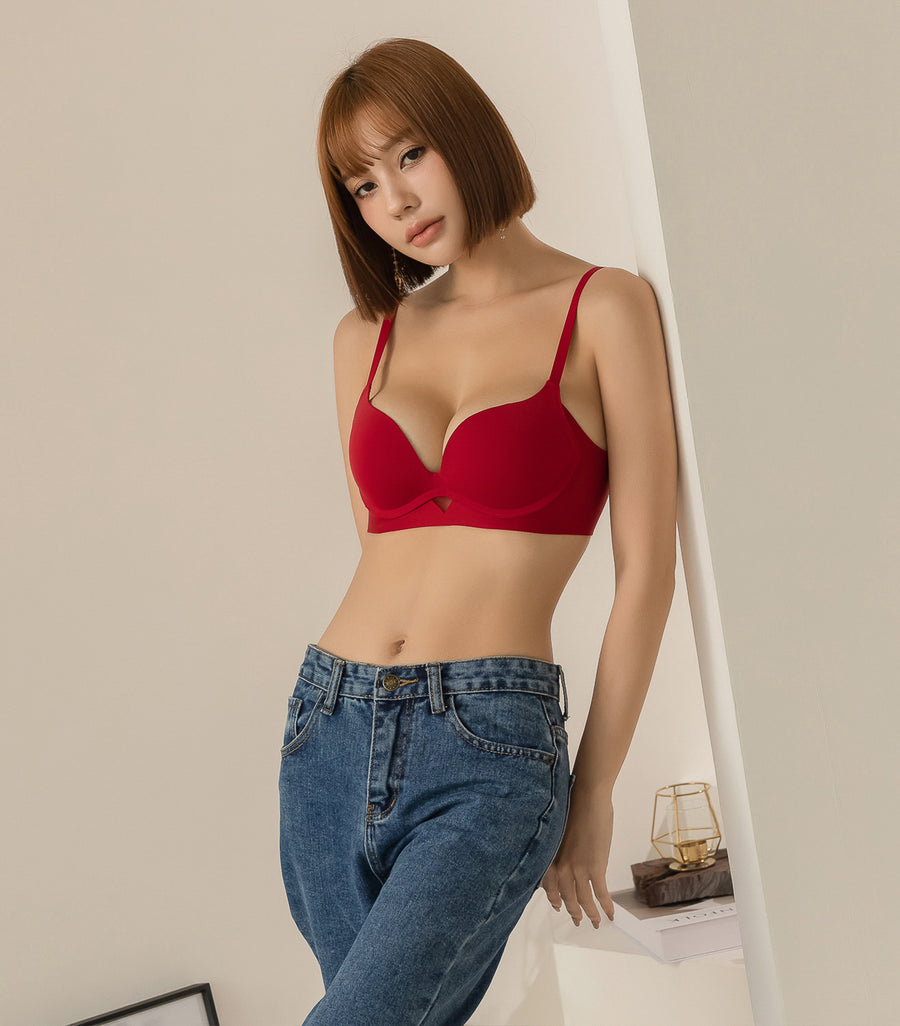 Concentrated Comfortable Plain Hollow Seamless Beauty Bra-Without Panties Red