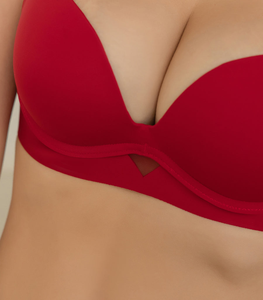 Concentrated Comfortable Plain Hollow Seamless Beauty Bra-Without Panties Red