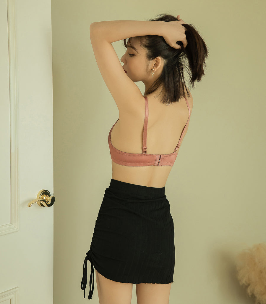 Light Weighted Deep V Lace Wireless Bra Set Dark Pink