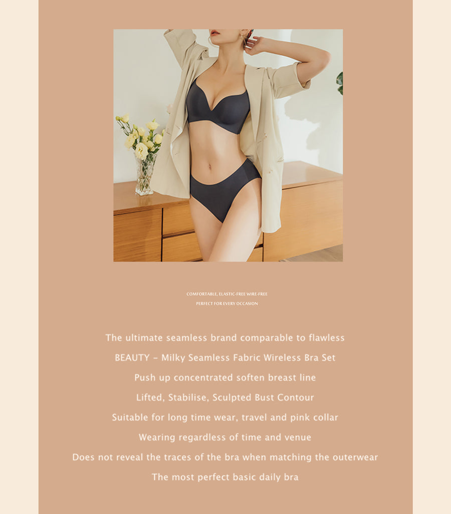 Beauty-Milky Seamless Fabric Wireless Bra Set Light Blue