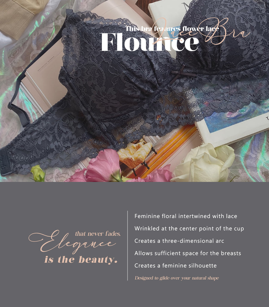 Elegant - Deep V Flower Lace Supportive 
Wireless Bra Set Caramel Orange