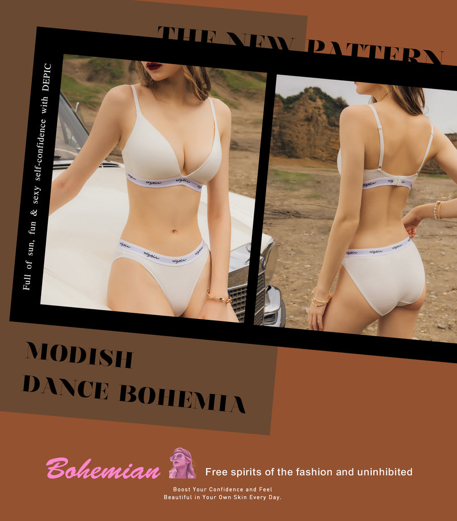 MODISH - Deep V Beauty Plunge Wireless Cotton Comfy Bra Set Blue