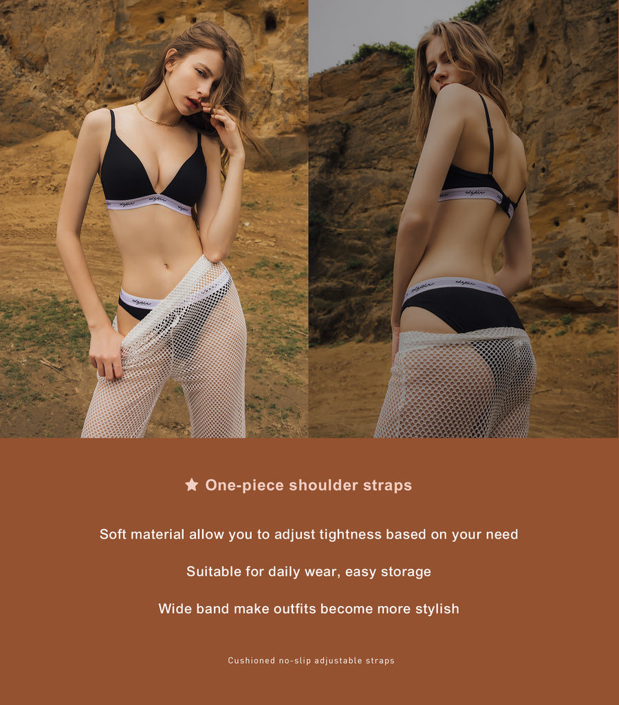MODISH - Deep V Beauty Plunge Wireless Cotton Comfy Bra Set Sweet Yellow