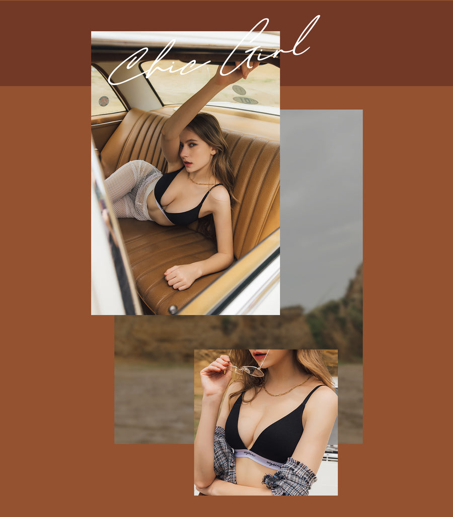 MODISH - Deep V Beauty Plunge Wireless Cotton Comfy Bra Set Romantic Rose