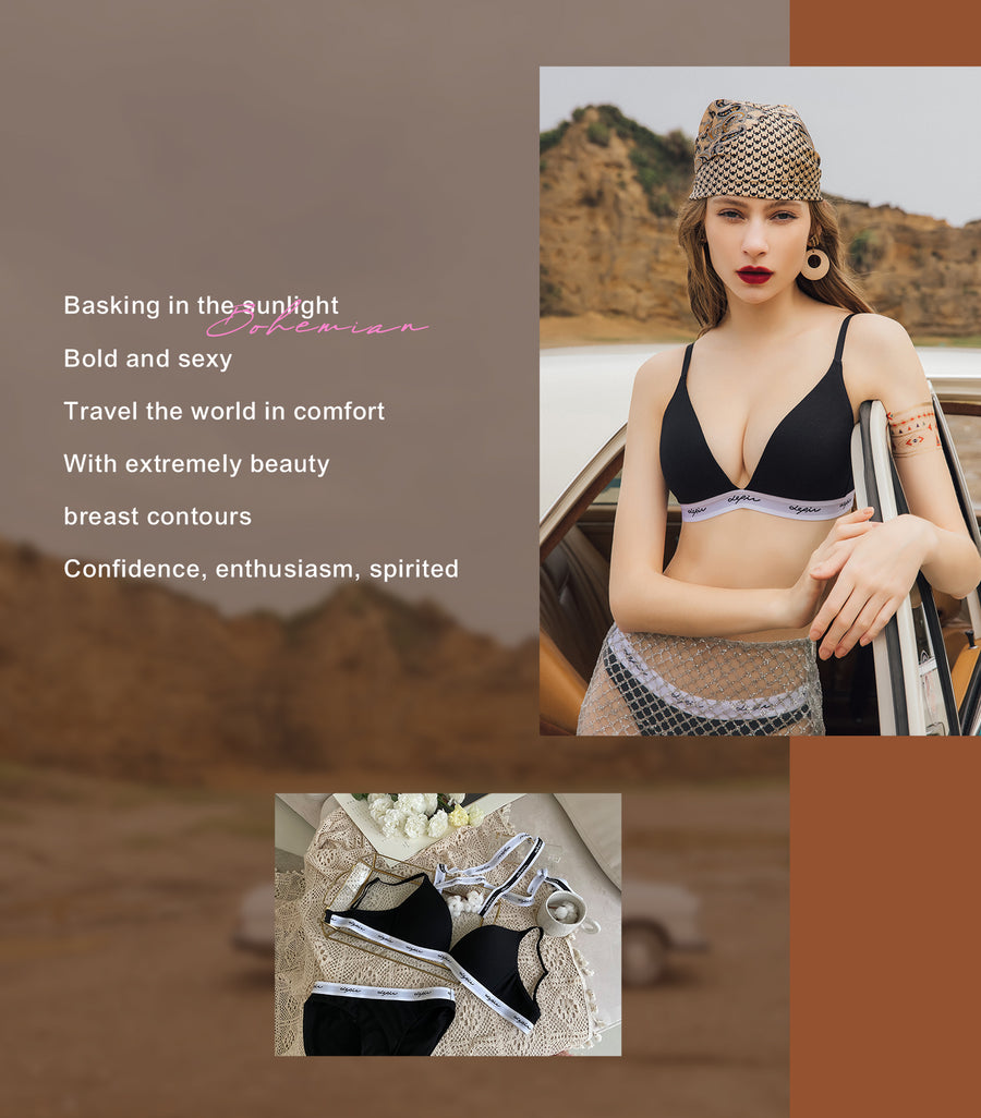MODISH - Deep V Beauty Plunge Wireless Cotton Comfy Bra Set Classic Grey